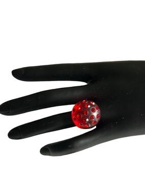 Red Rhinestone Lucite Dome Ring Size 7